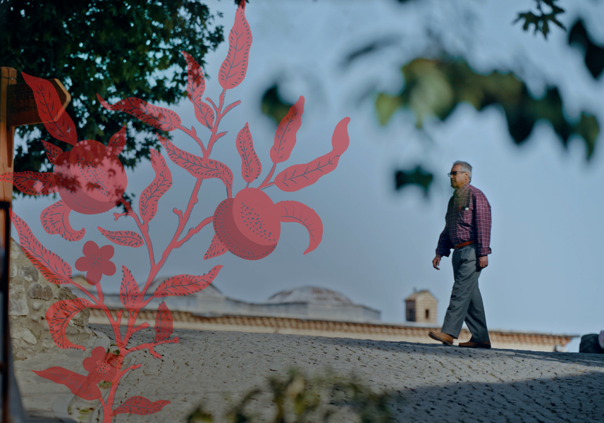 A Turkish man walking through his village