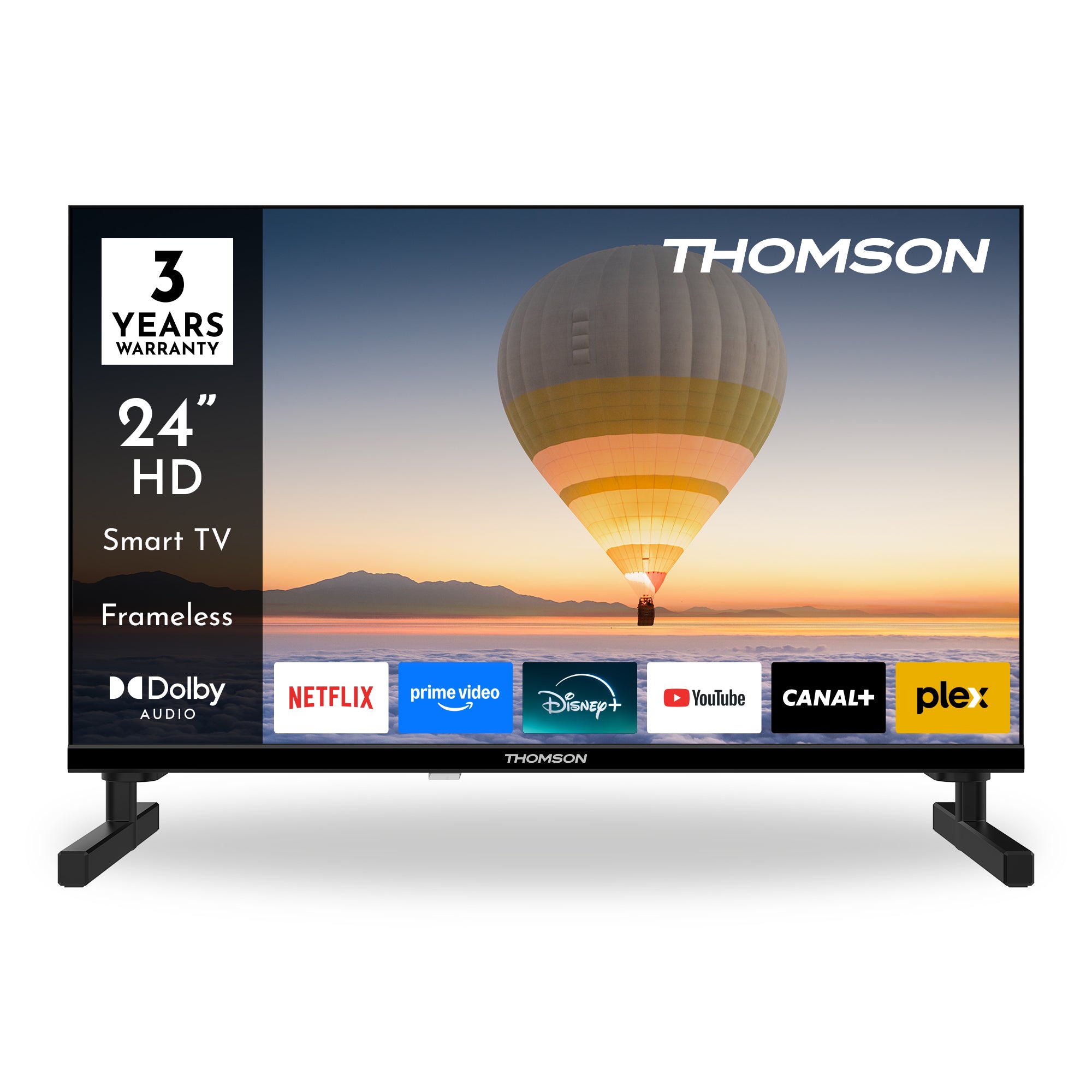 Thomson 24-inch HD smart TV with a hot air balloon on the screen