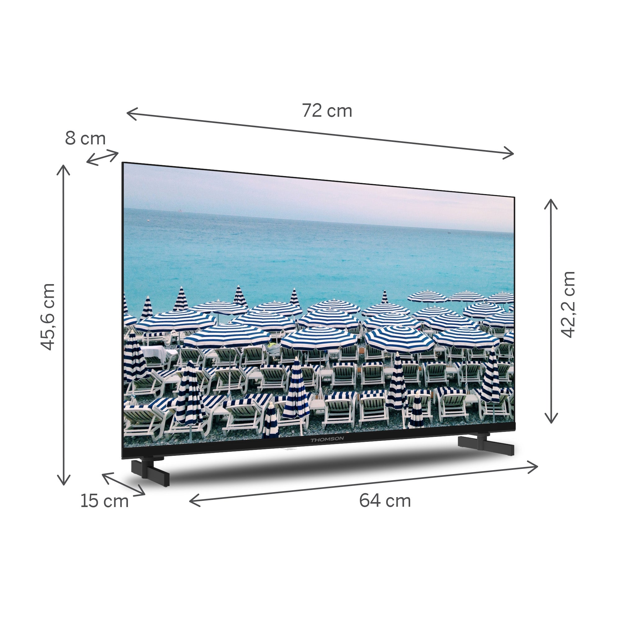 Linear TV with dimensions labeled on a white background