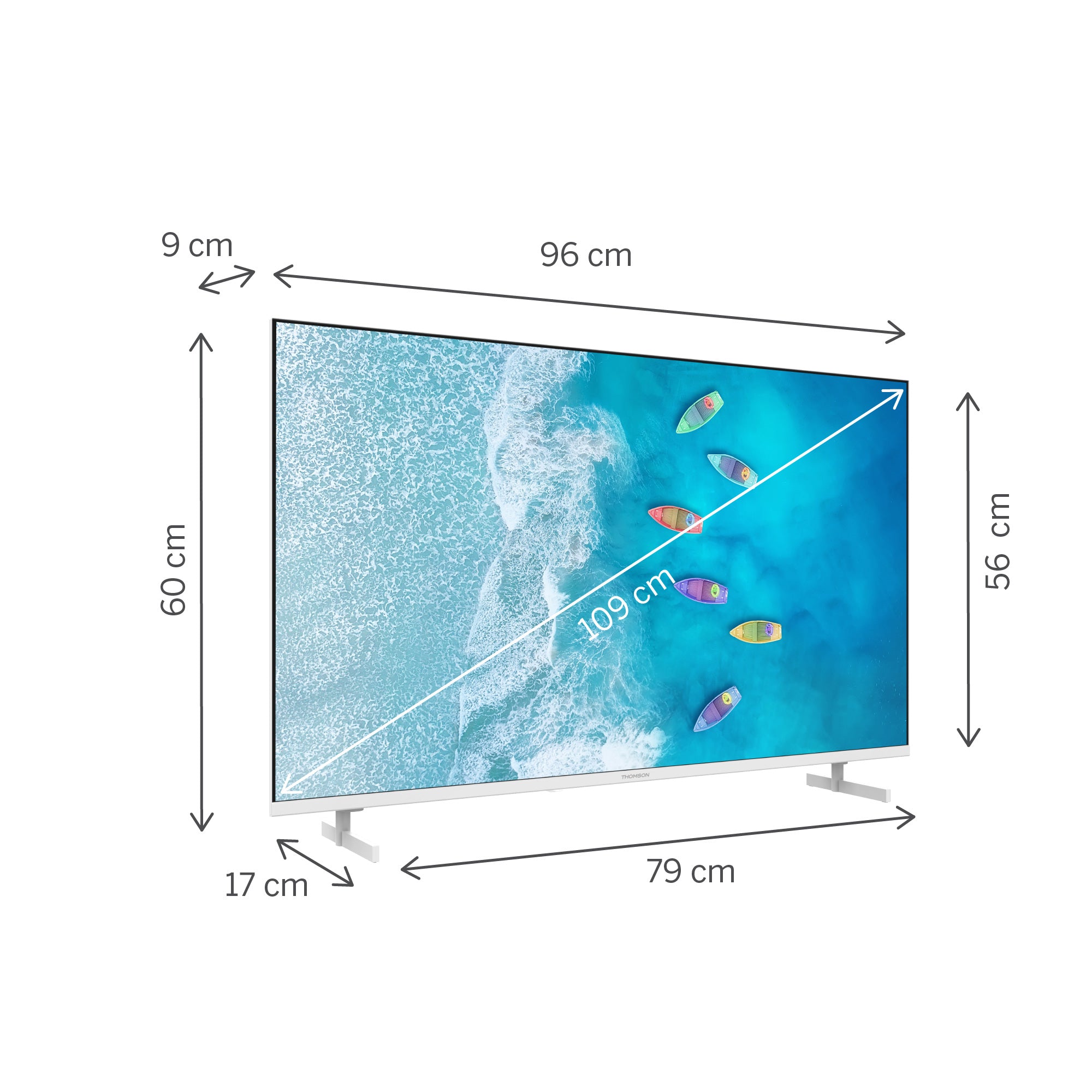 Measurement chart of a television screen with dimensions labeled