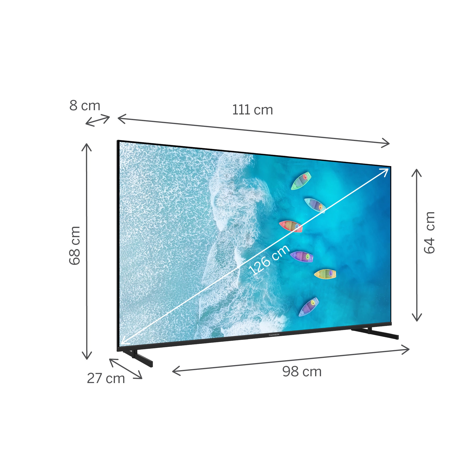 Measurement chart of a television screen with dimensions labeled