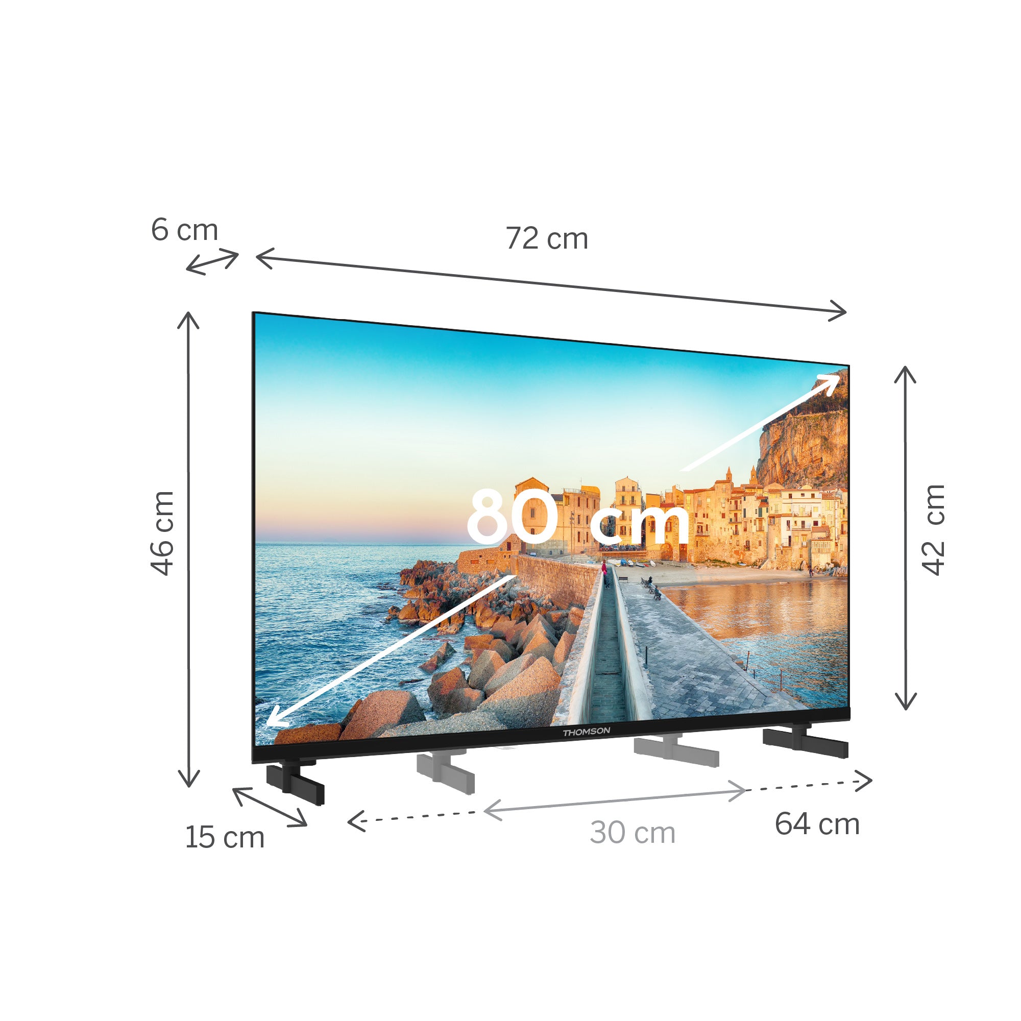 Dimensions of a TV screen with scenic landscape display
