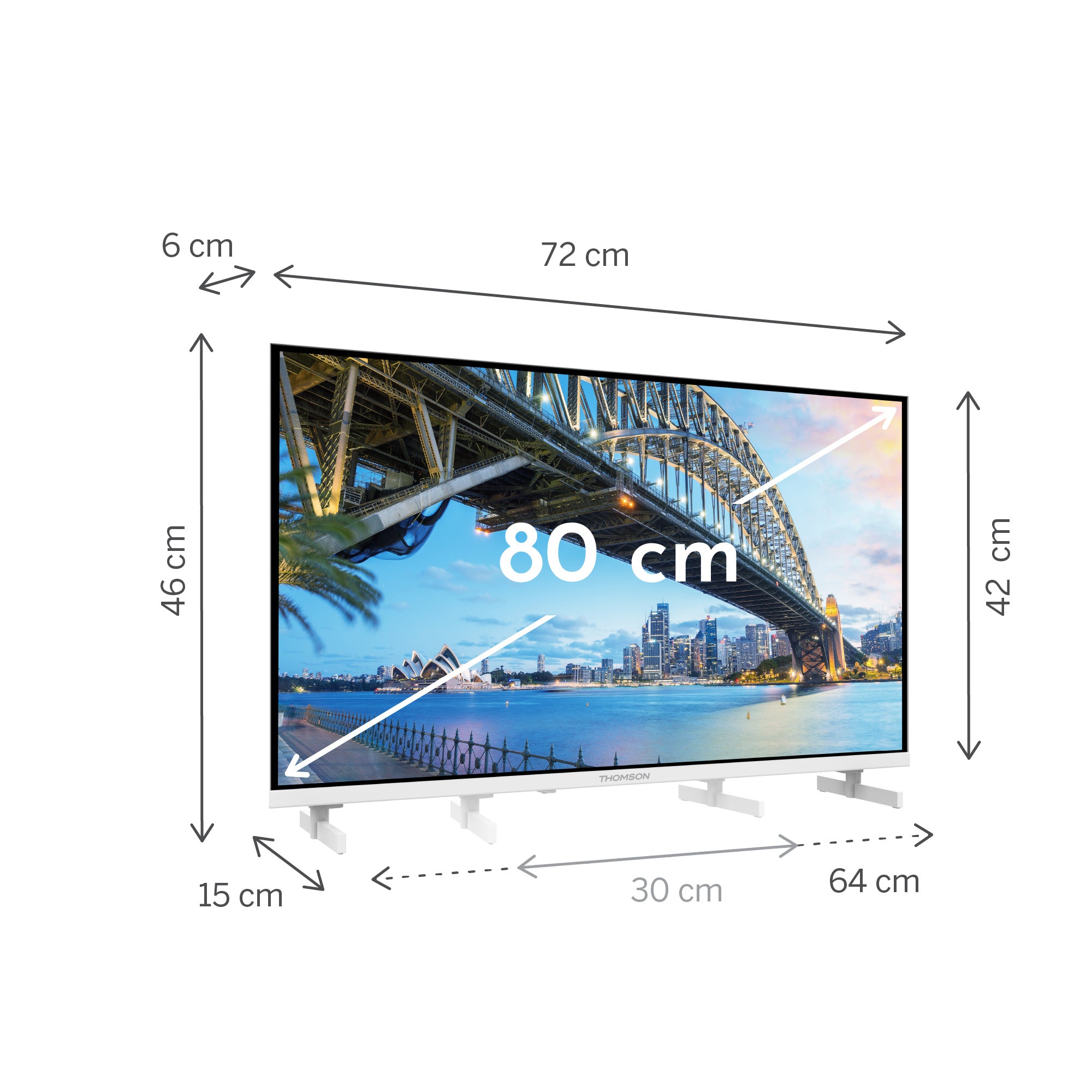 Measurement chart of a television screen with dimensions labeled
