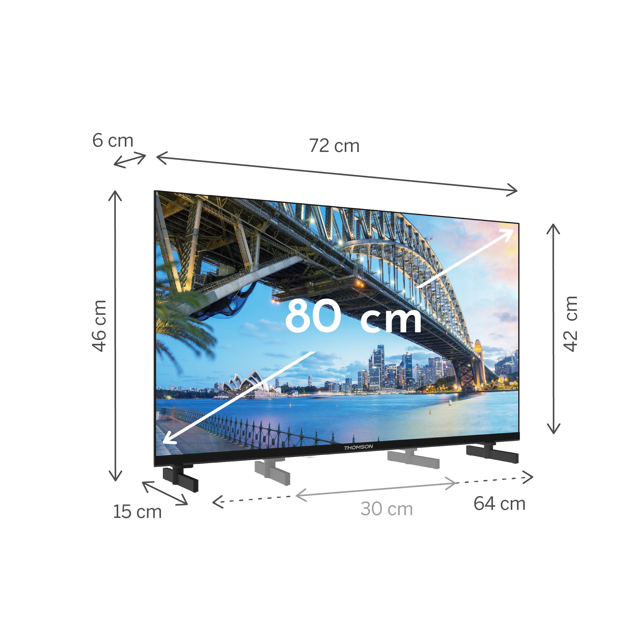 TV screen with dimensions labeled on a white background