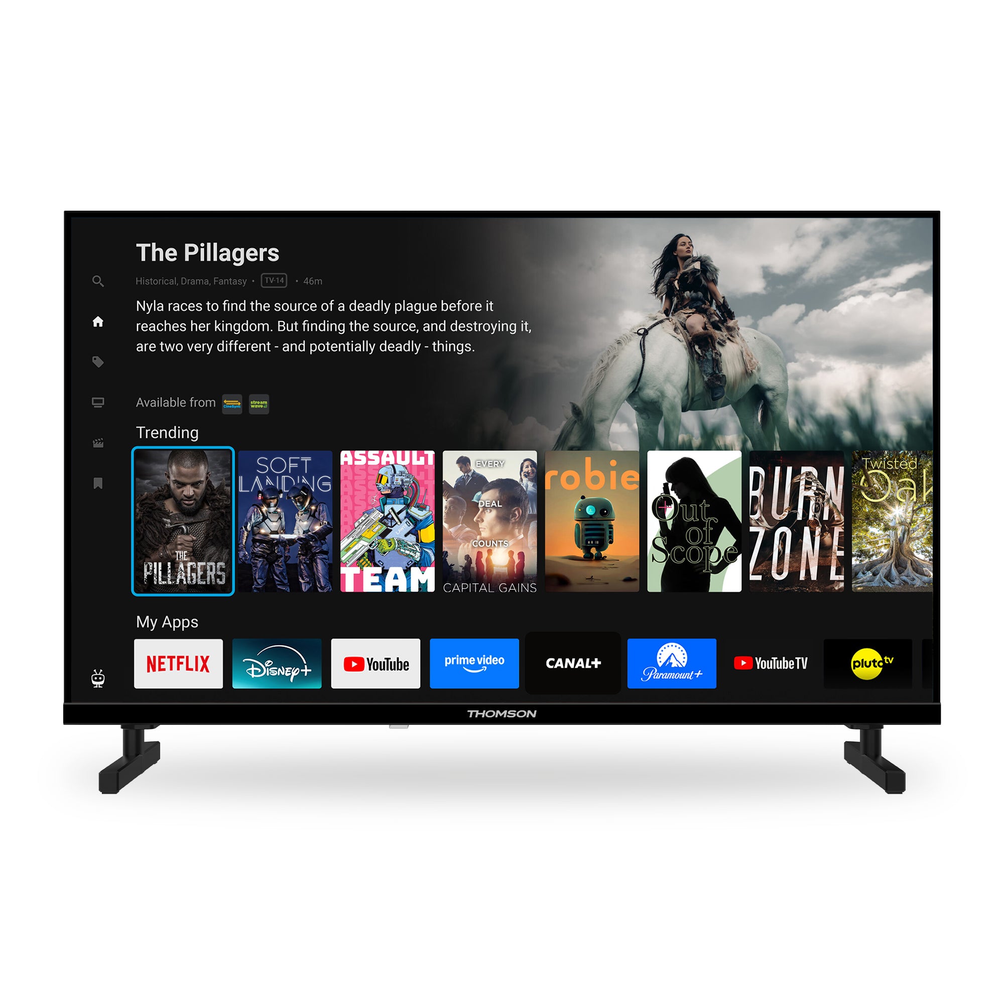 Smart TV displaying a streaming platform interface with various app icons.