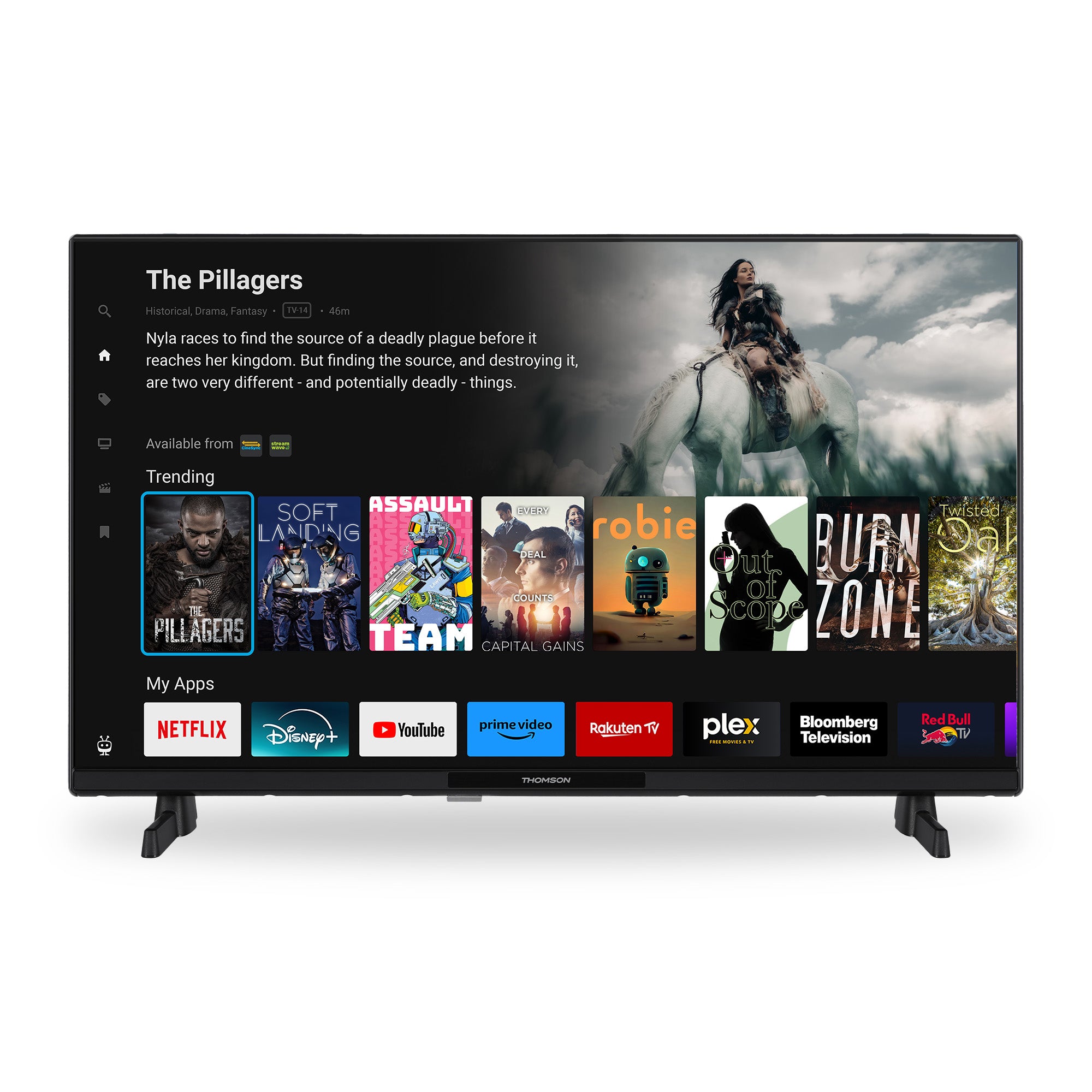 Smart TV displaying a streaming platform interface with various app icons.