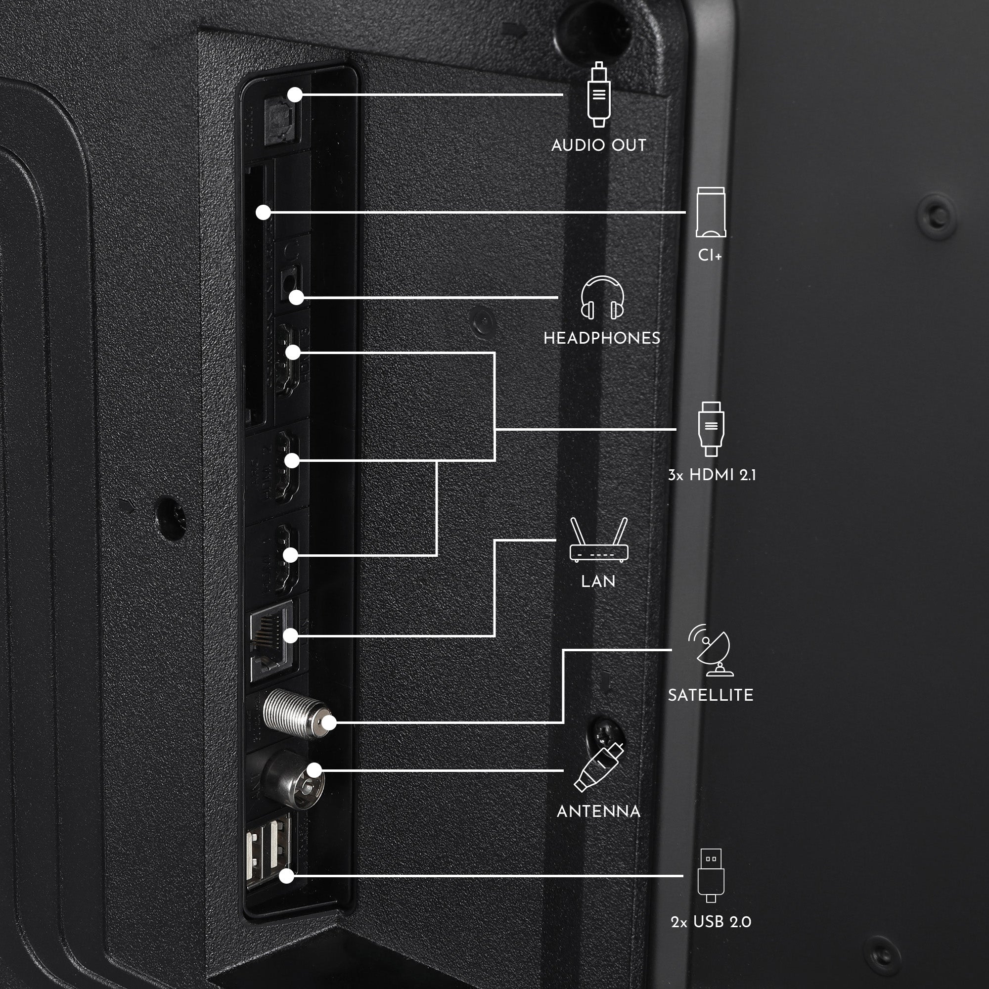 Back panel of a Thomson TV with various ports and labels