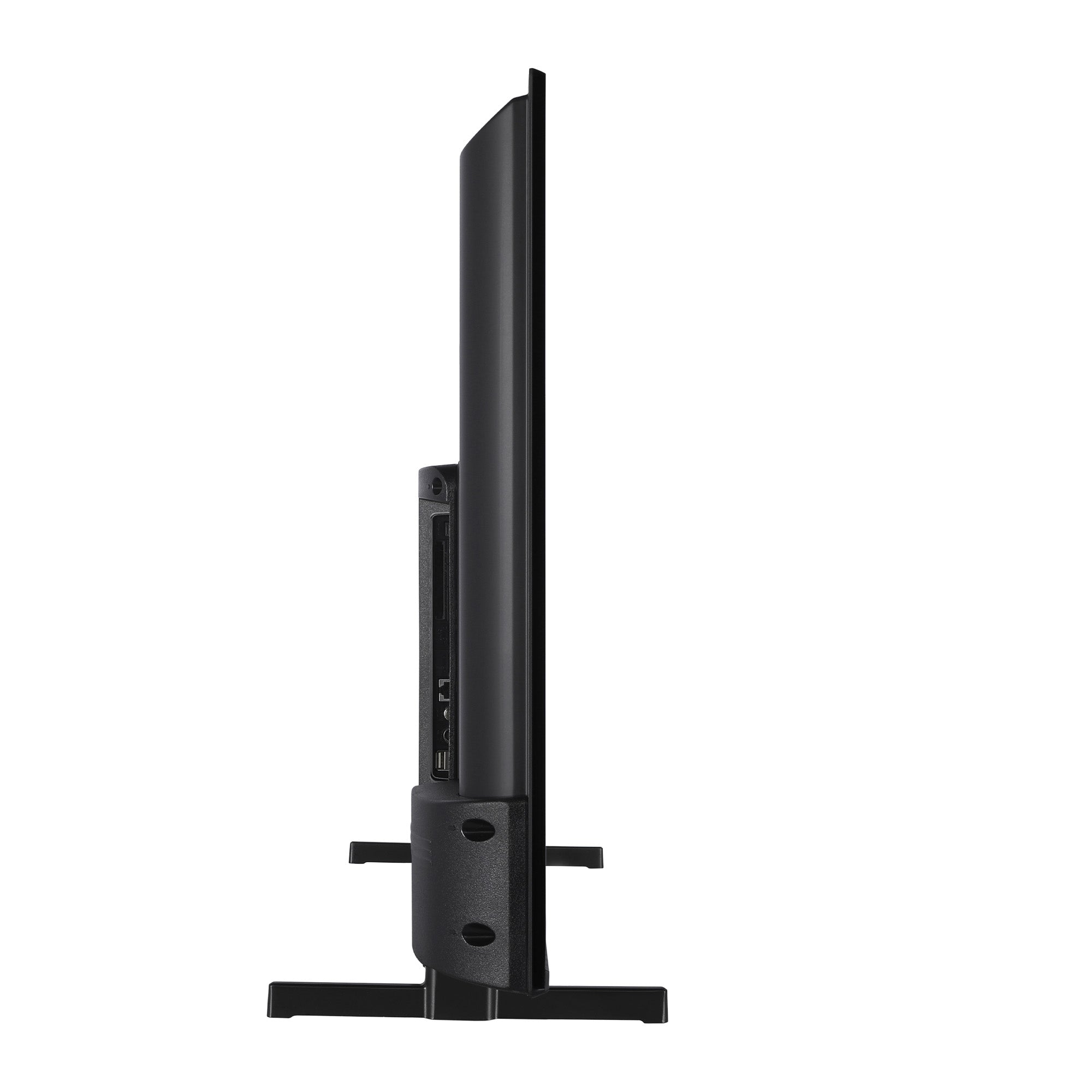 Black TV side view stand on a white background