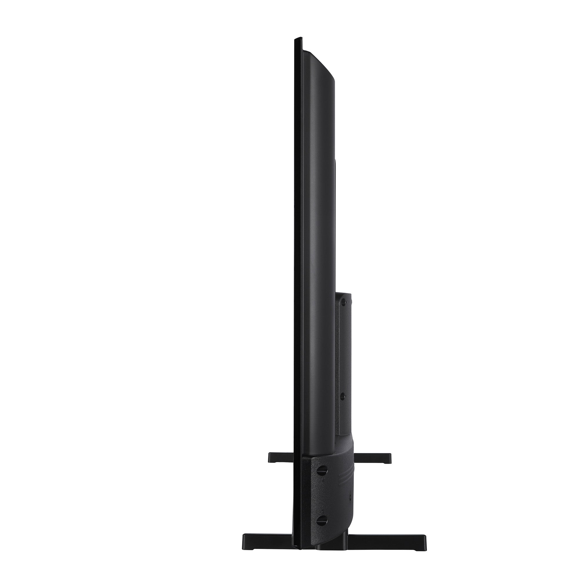 Black TV side view stand on a white background