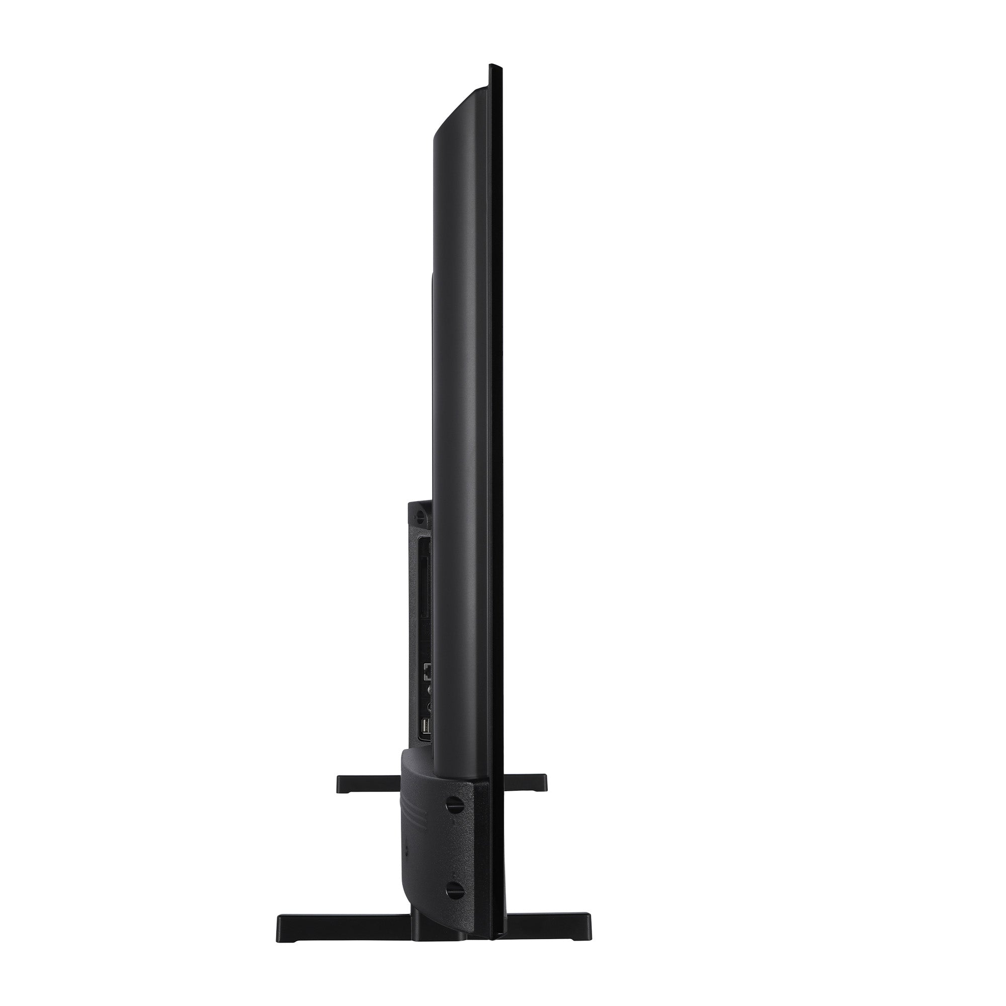 Black TV side view stand on a white background
