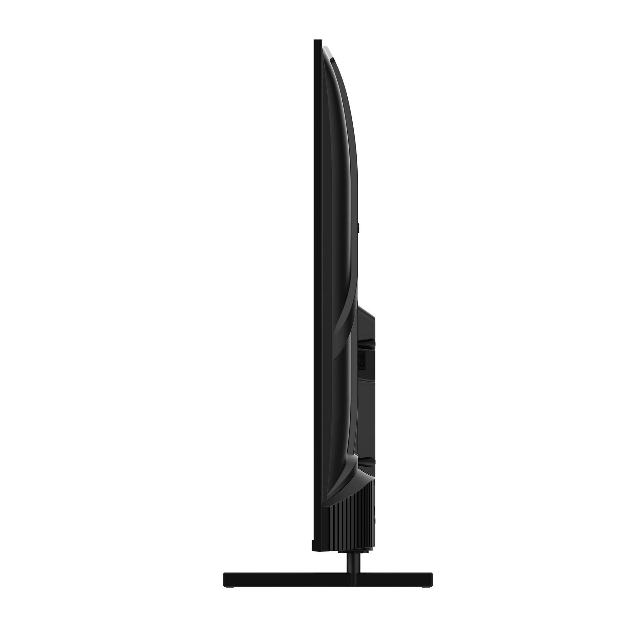 Side view of a black TV monitor on a white background