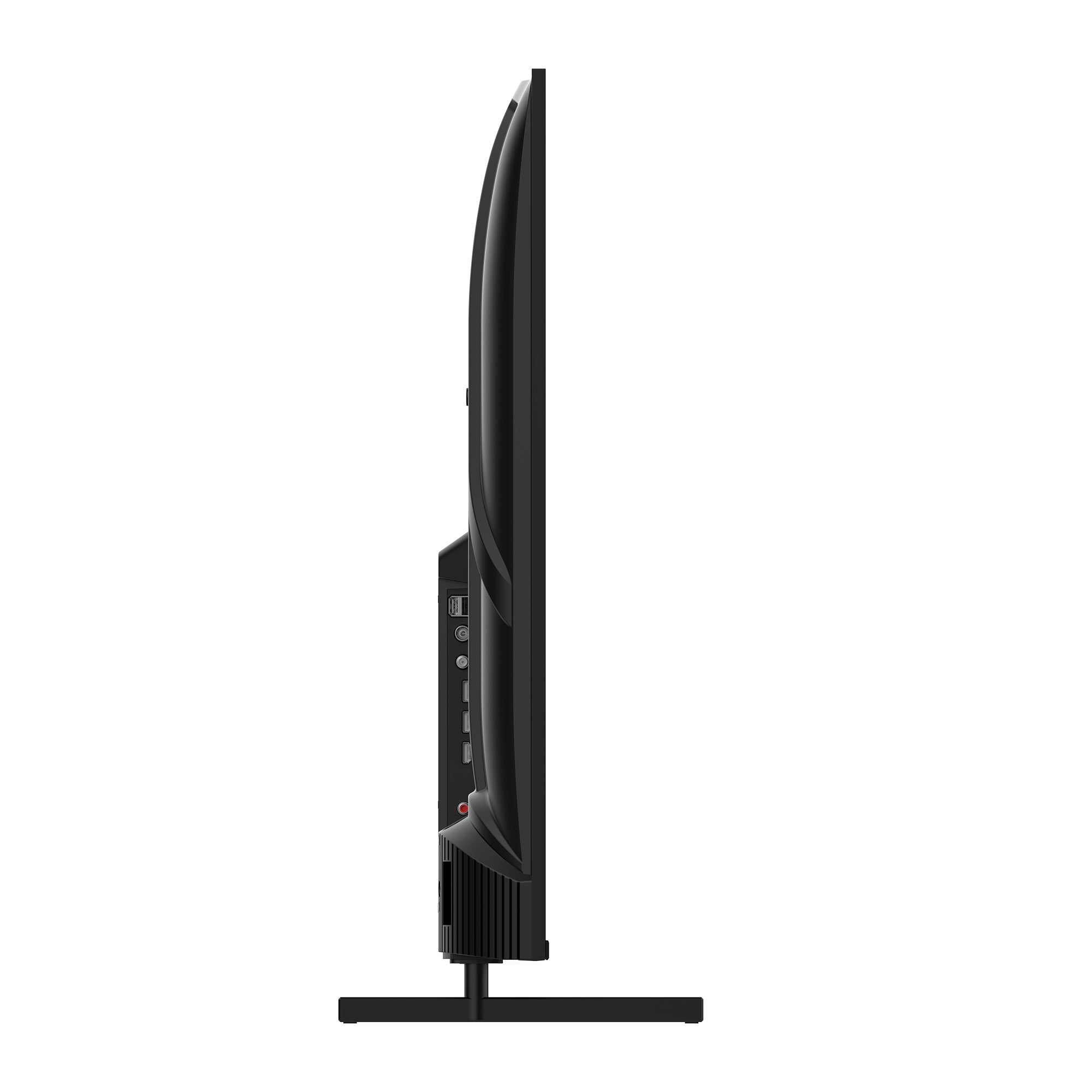 Side view of a black TV monitor on a white background