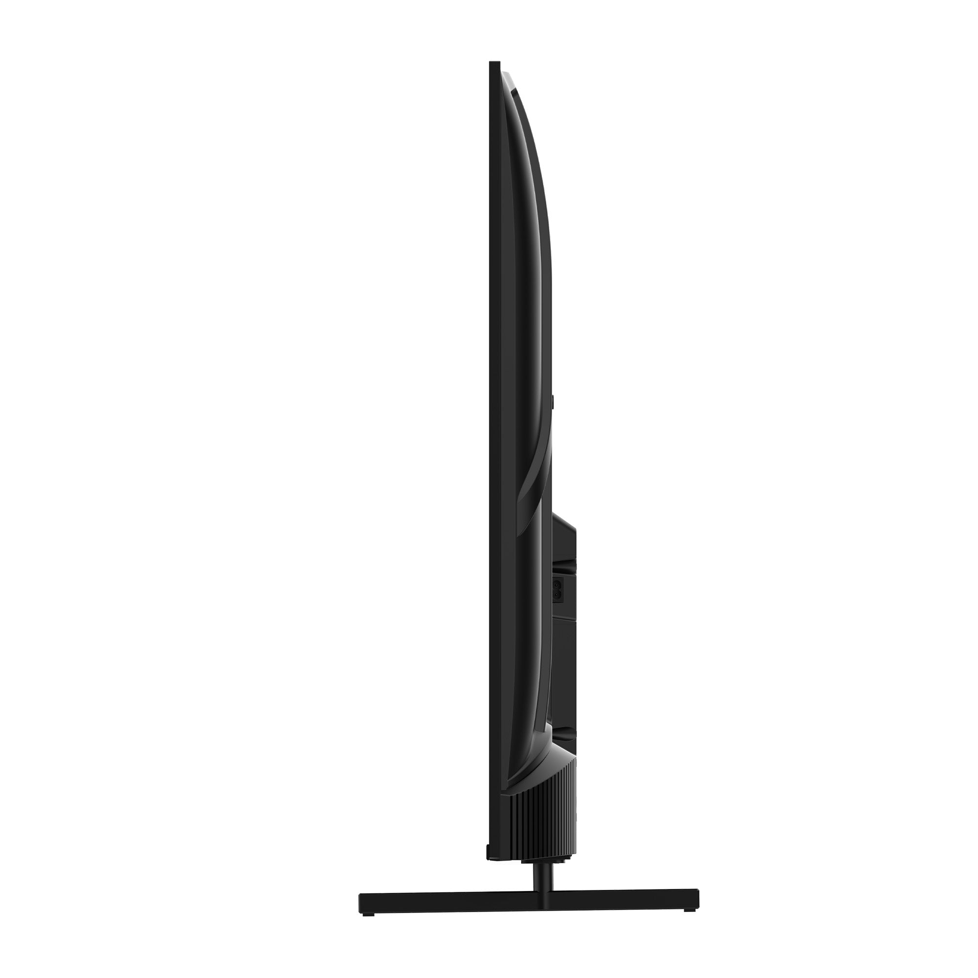 Side view of a black TV on a white background