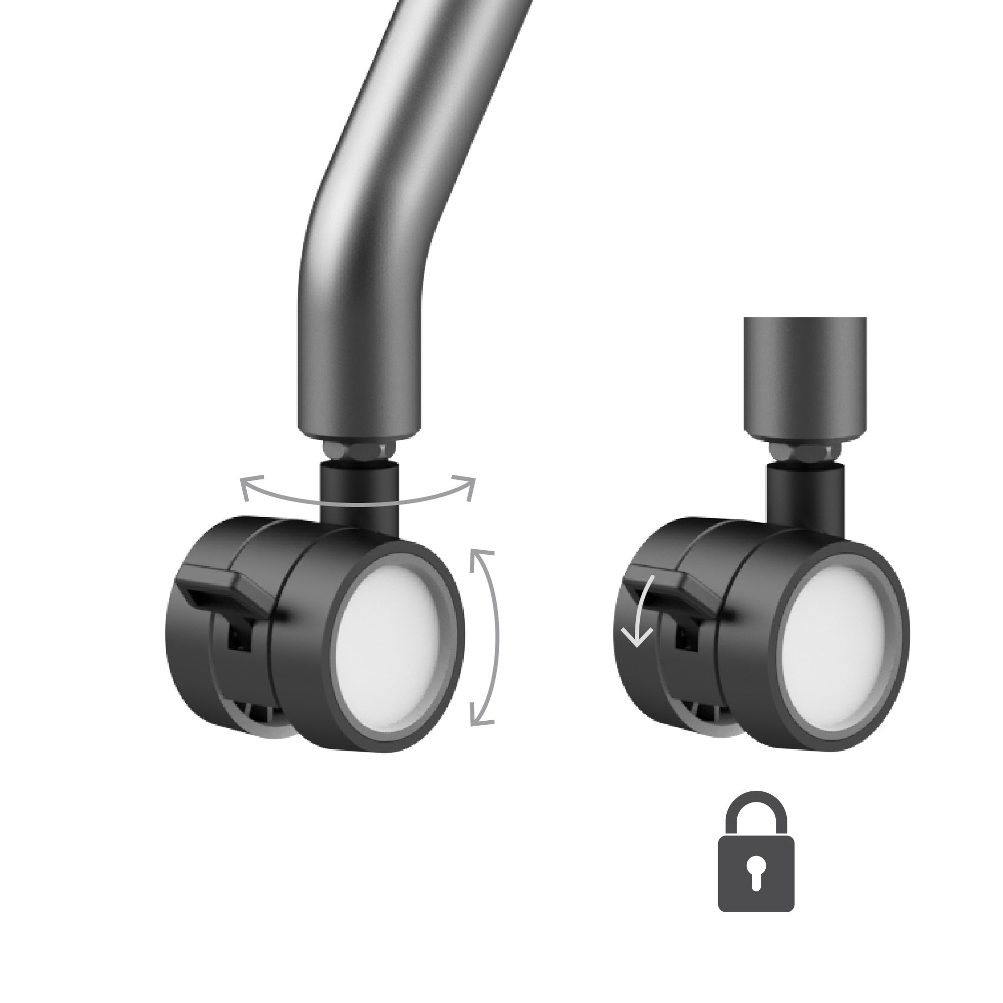 Two adjustable light fixtures with a padlock icon, indicating security feature.