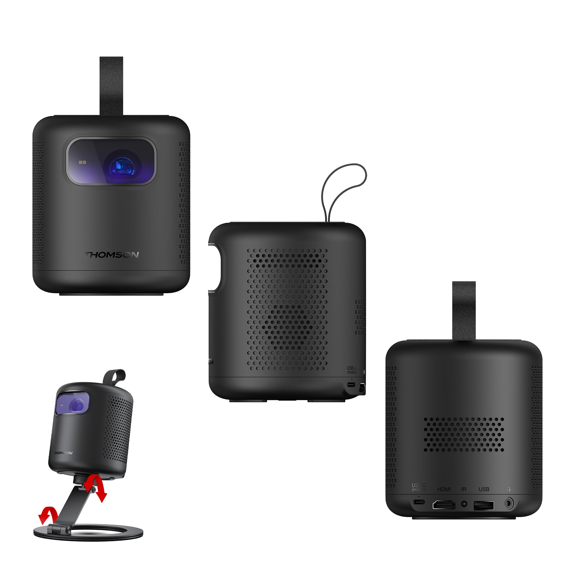 Collection of Thomson Vega projectors with various features on a white background